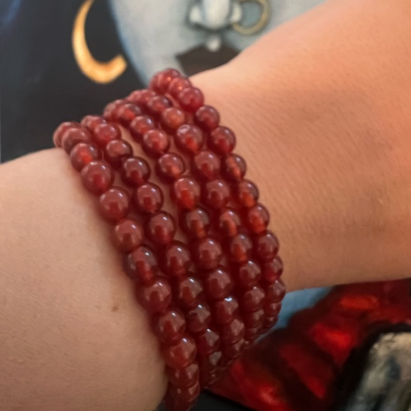 Carnelian Crystal Bracelets (stack of five 6mm beaded carnelian bracelets) - Picture 1 of 2